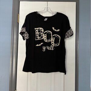 Womens Daisy Rae Size M Black Short Sleeve Graphic Tee BOO Y'all on Front EUC